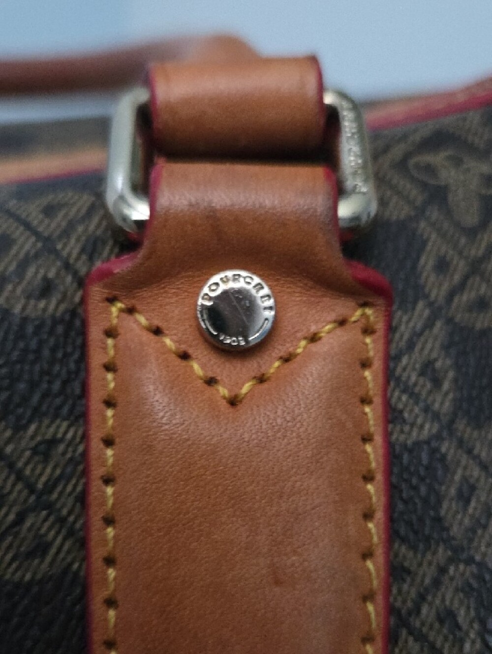 Vintage Maison Pourchet Leather Crossbody Satchel w Tan Trim & Canvas Strap - Picture 5 of 16